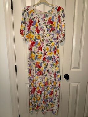 Lush Floral Tie-Front Maxi Dress - White with Multicolor Floral Print